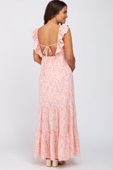 Pink Floral Ruffle Tiered Maternity Maxi Dress