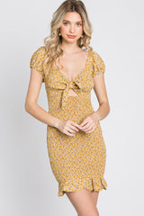 Yellow Floral Smocked Cutout Mini Dress