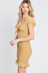 Yellow Floral Smocked Cutout Mini Dress