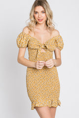 Yellow Floral Smocked Cutout Mini Dress