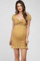 Yellow Floral Smocked Cutout Maternity Mini Dress