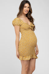 Yellow Floral Smocked Cutout Maternity Mini Dress