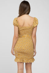 Yellow Floral Smocked Cutout Maternity Mini Dress