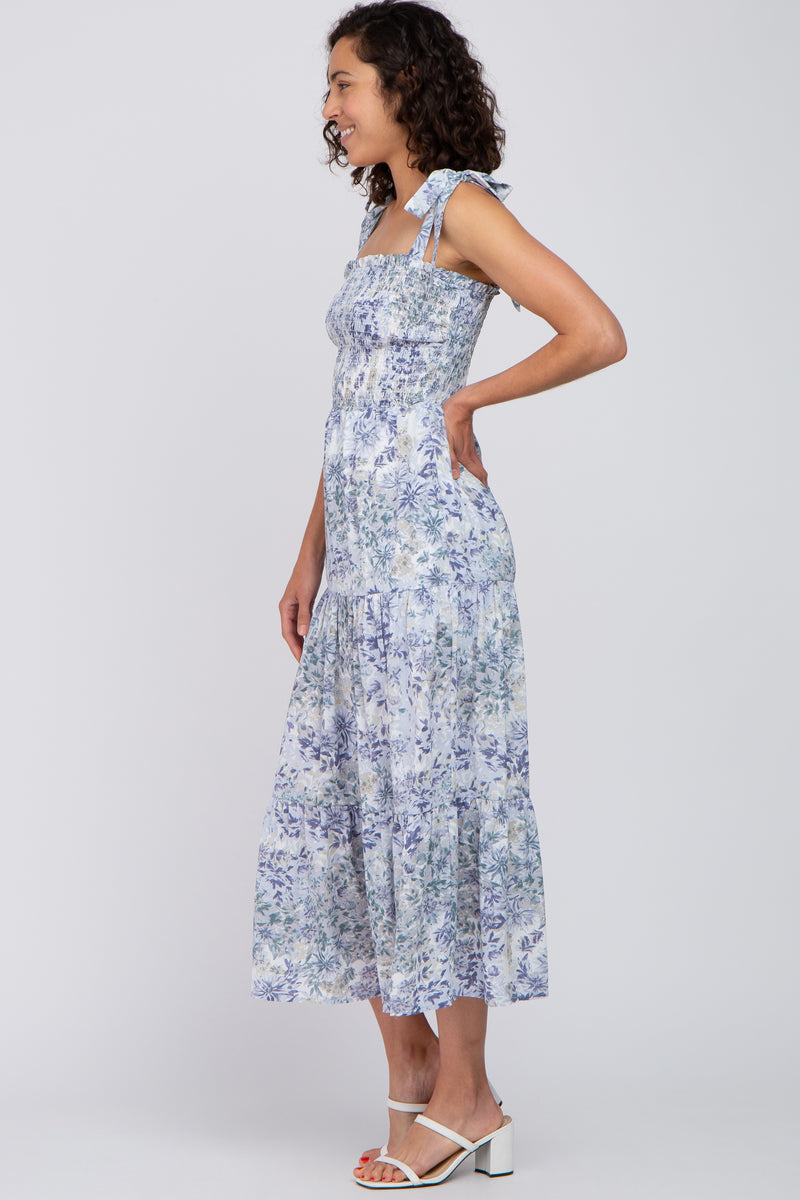 Blue Floral Smocked Tiered Maxi Dress – PinkBlush