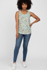 Mint Floral Sleeveless Ribbed Maternity Top