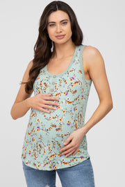 Mint Floral Sleeveless Ribbed Maternity Top