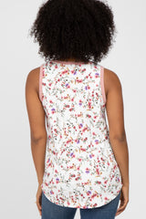 Ivory Floral Sleeveless Ribbed Top