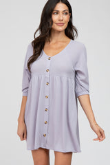 Lavender Button Accent 3/4 Sleeve Maternity Dress