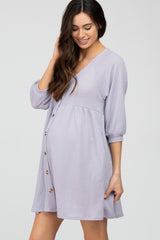 Lavender Button Accent 3/4 Sleeve Maternity Dress