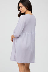 Lavender Button Accent 3/4 Sleeve Maternity Dress