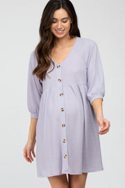 Lavender Button Accent 3/4 Sleeve Maternity Dress