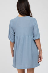 Blue Button Accent 3/4 Sleeve Dress