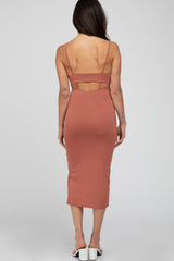 Rust Cutout Side Slit Midi Dress