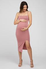 Pink Cutout Side Slit Maternity Midi Dress