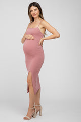 Pink Cutout Side Slit Maternity Midi Dress