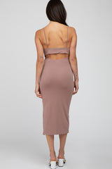 Mocha Cutout Side Slit Midi Dress