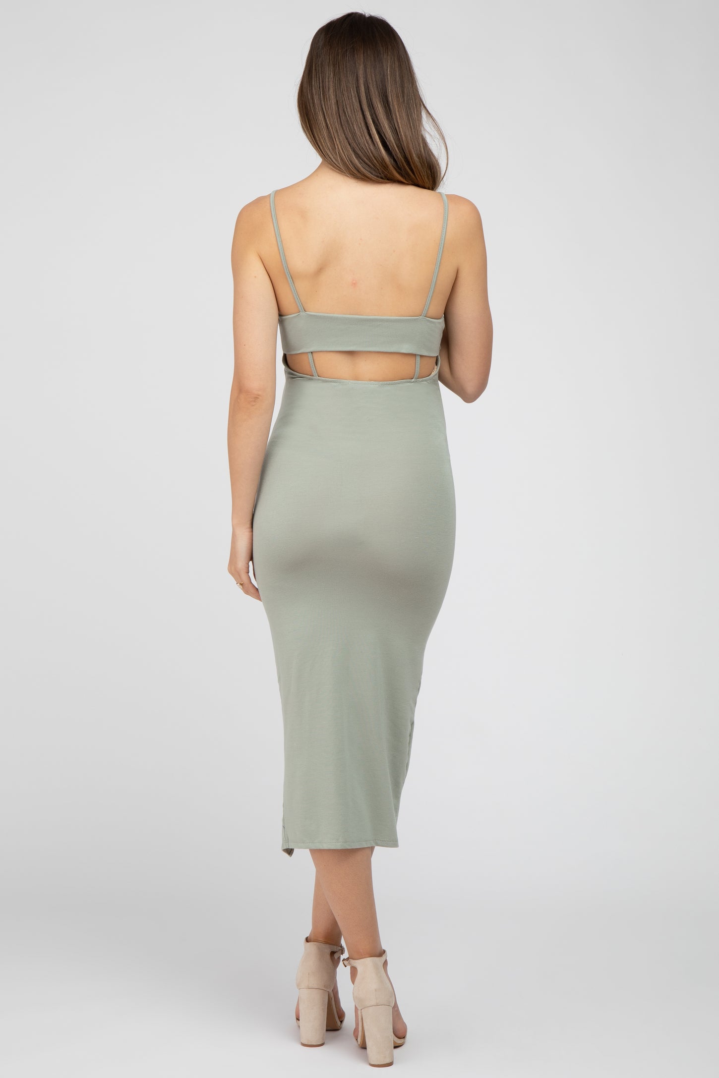 Light Olive Cutout Side Slit Maternity Midi Dress – PinkBlush