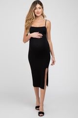 Black Cutout Side Slit Maternity Midi Dress