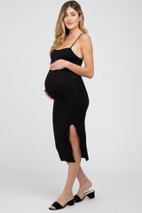 Black Cutout Side Slit Maternity Midi Dress