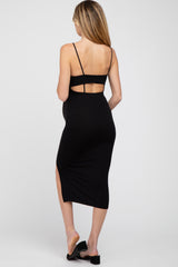 Black Cutout Side Slit Maternity Midi Dress