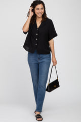 Black Button Up Dolman Sleeve Top