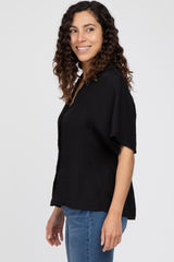 Black Button Up Dolman Sleeve Top