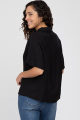 Black Button Up Dolman Sleeve Top