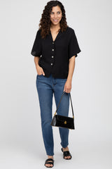 Black Button Up Dolman Sleeve Top