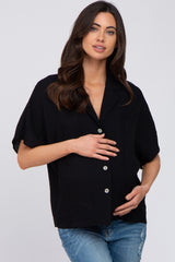 Black Button Up Dolman Sleeve Maternity Top