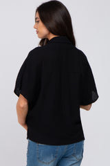 Black Button Up Dolman Sleeve Maternity Top