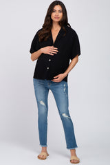 Black Button Up Dolman Sleeve Maternity Top