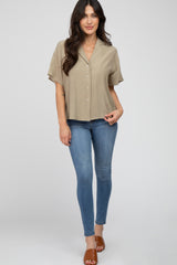 Taupe Button Up Dolman Sleeve Top