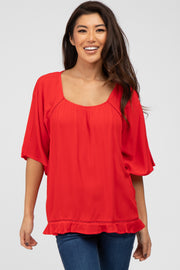 Red Crochet Accent Dolman Top