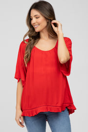 Red Crochet Accent Dolman Maternity Top