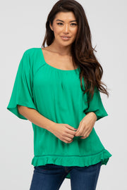 Kelly Green Crochet Accent Dolman Top