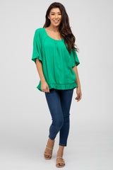 Kelly Green Crochet Accent Dolman Top