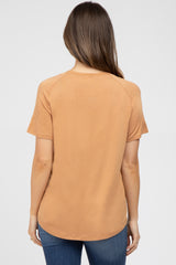 Camel V-Neck Short Sleeve Maternity Top