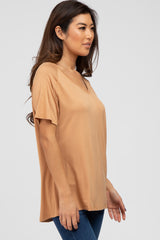 Camel V-Neck Short Sleeve Top