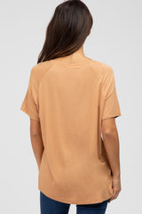 Camel V-Neck Short Sleeve Top