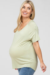 Light Olive V-Neck Short Sleeve Maternity Top