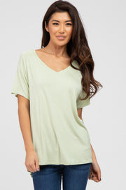 Light Olive V-Neck Short Sleeve Top