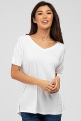 White V-Neck Short Sleeve Top