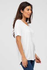 White V-Neck Short Sleeve Top