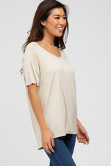 Beige V-Neck Short Sleeve Top