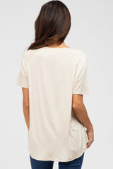 Beige V-Neck Short Sleeve Top