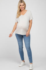 Grey V-Neck Short Sleeve Maternity Top