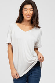 Grey V-Neck Short Sleeve Top