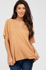 Camel Basic Raglan Short Sleeve Maternity Top