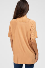 Camel Basic Raglan Short Sleeve Top