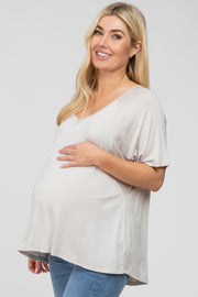 Light Grey Basic Raglan Short Sleeve Maternity Top